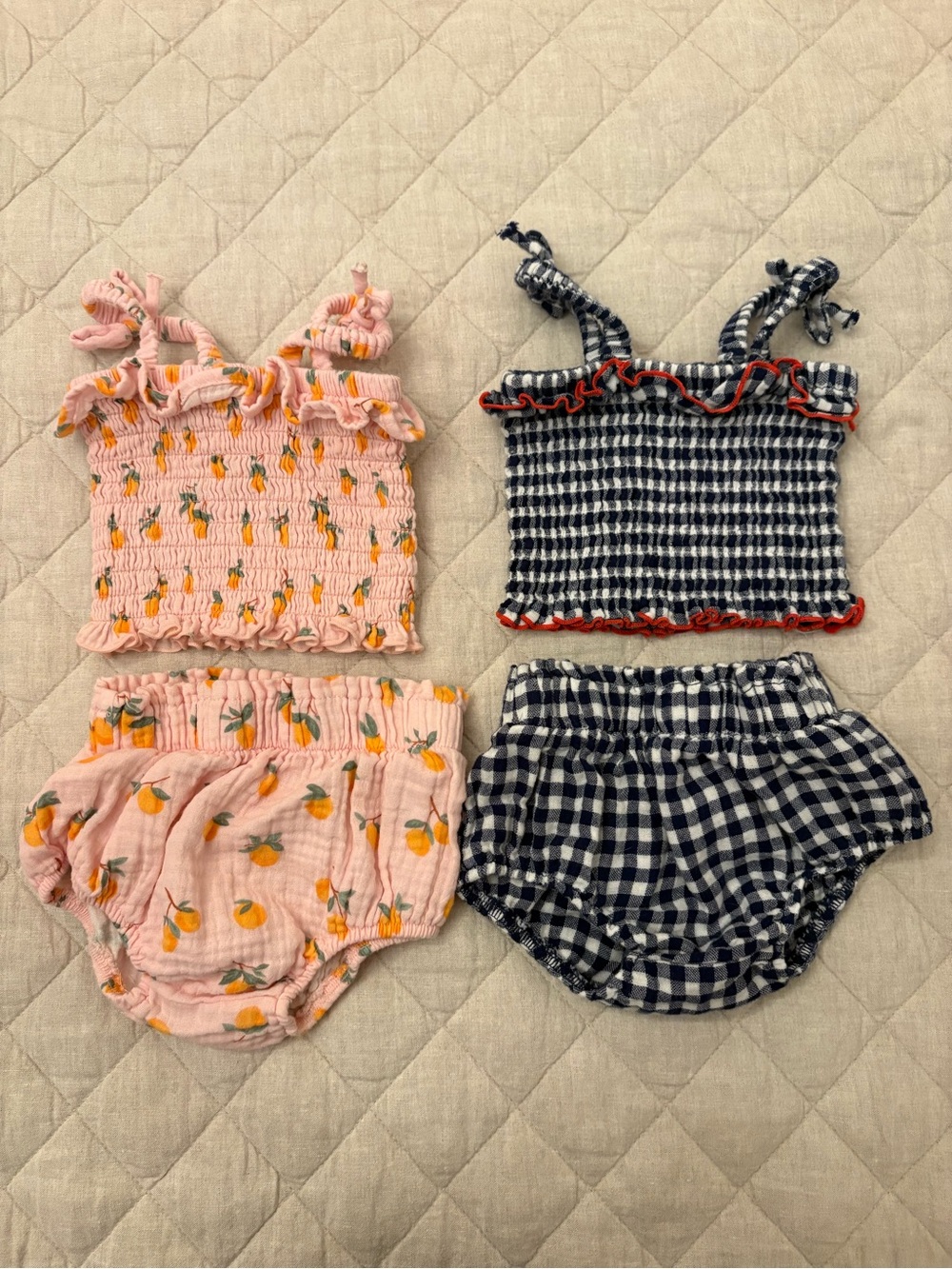 Angel Dear Pink Citrus Smocked Top & Navy Gingham Smocked Set - Two Pack